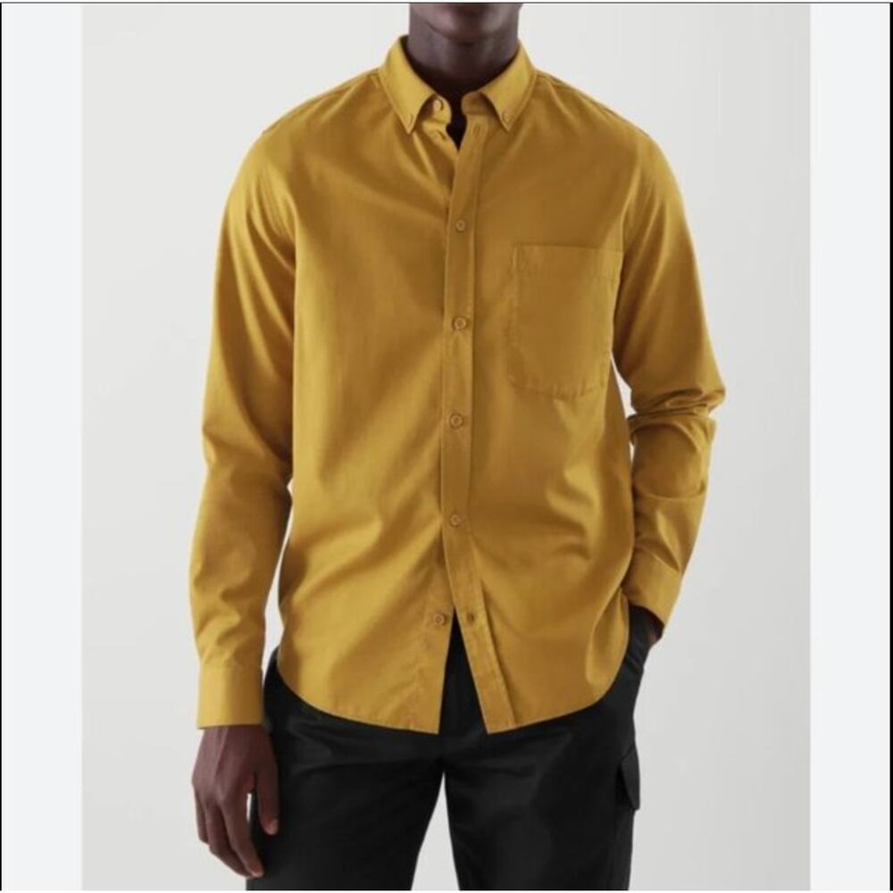 COS Relaxed Fit Casual Button Down Shirt Cotton Mustard Yellow Orange